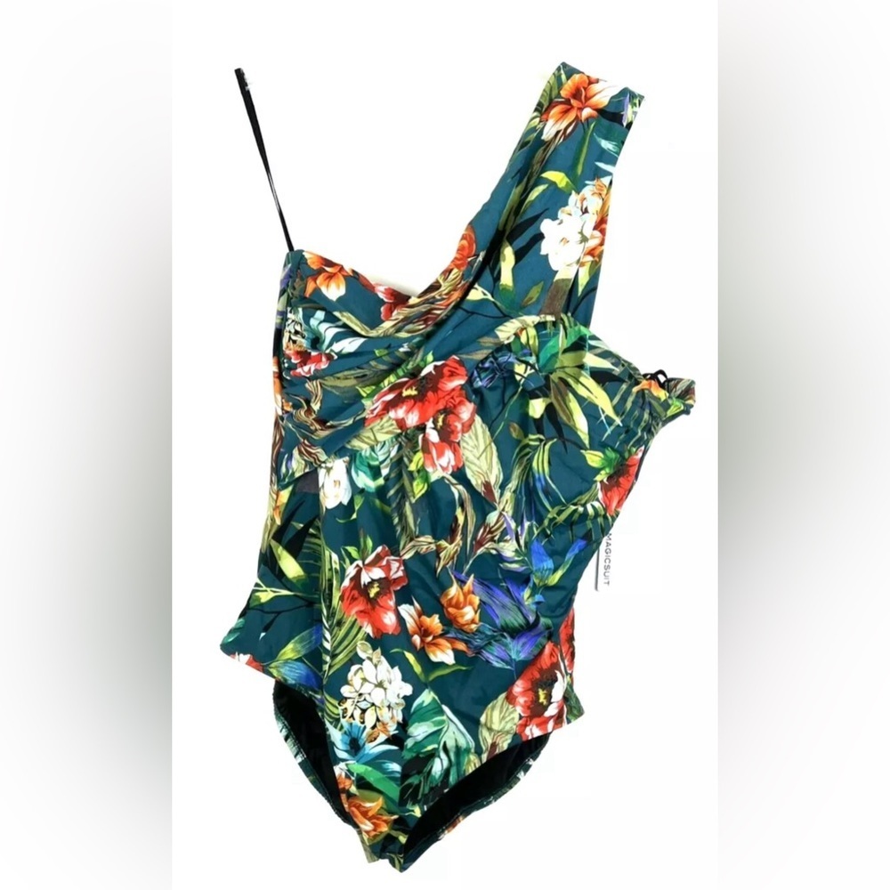 Magicsuit Women’s One Shoulder Green Floral Slimming One Piece Swimsuit Size 16